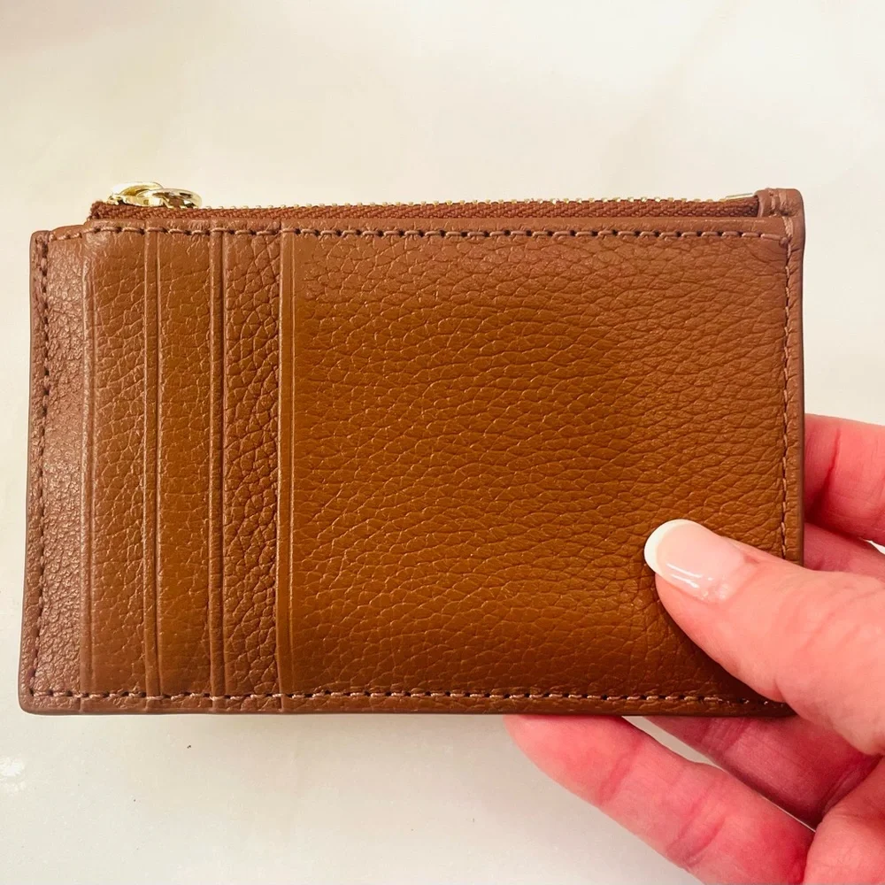 Cole Haan British Tan Brown Leather Zip Card Holder New - Picture 6 of 6